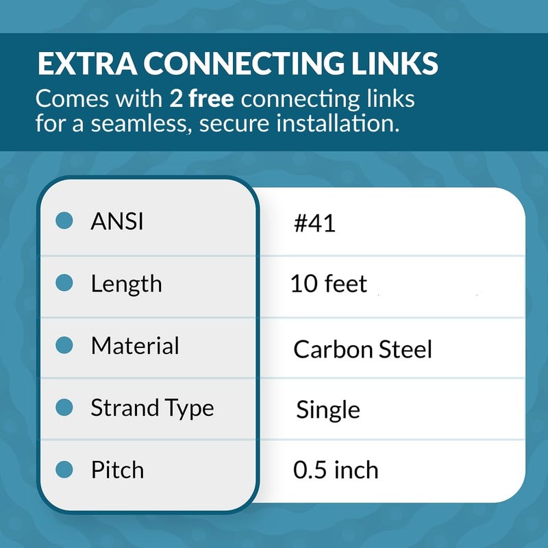 PGN Bearings PGN #41 Roller Chain - 10 Feet + 2 Free Connecting Links - Carbon Steel Chains for Bycicles, Mini Bikes, Motorcycles, Go-Karts, Home and Industrial Machinery - 239 Links - Image 5